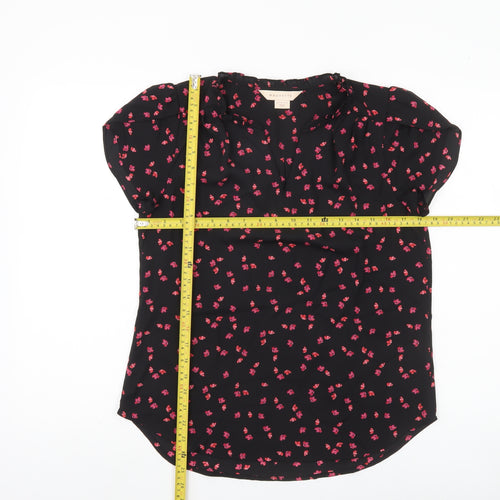 Mauvette Womens Black Floral Blouse Size 8 Short Sleeve Tunic