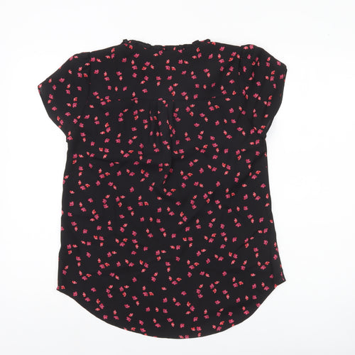 Mauvette Womens Black Floral Blouse Size 8 Short Sleeve Tunic
