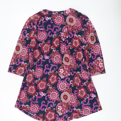 Reborn Womens Multicoloured Floral Tunic Blouse L V-Neck 3/4 Sleeve