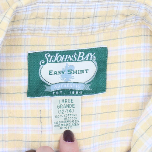 St. John's Bay Men's Yellow Check Cotton Short Sleeve Shirt L