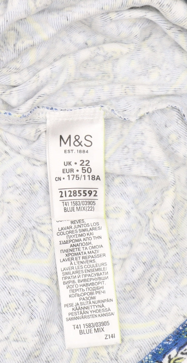 Marks and Spencer Women’s Blue Geometric Cotton T-Shirt UK 22