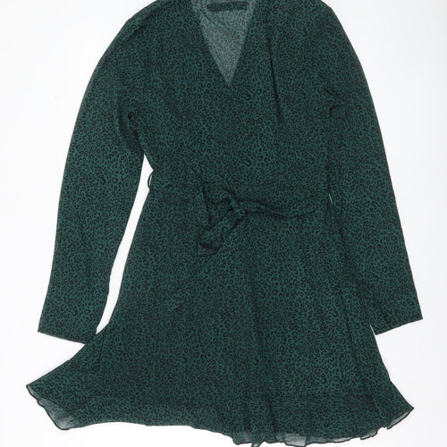 Missguided Women Green Animal Print Wrap Dress Size 10