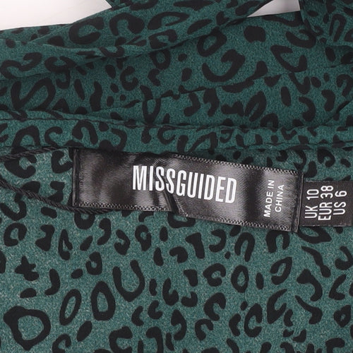 Missguided Women Green Animal Print Wrap Dress Size 10