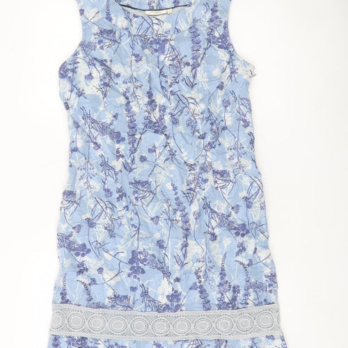 Adini Women’s Blue Floral Cotton Shift Dress Size M Knee Length