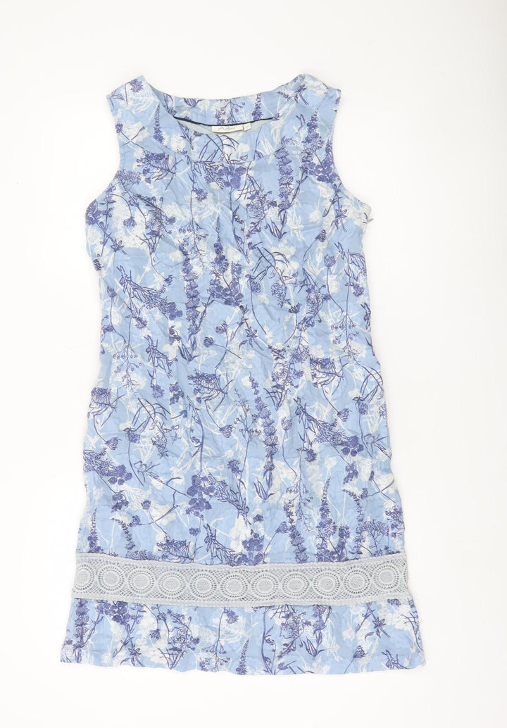 Adini Women’s Blue Floral Cotton Shift Dress Size M Knee Length