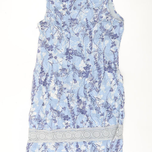 Adini Women’s Blue Floral Cotton Shift Dress Size M Knee Length