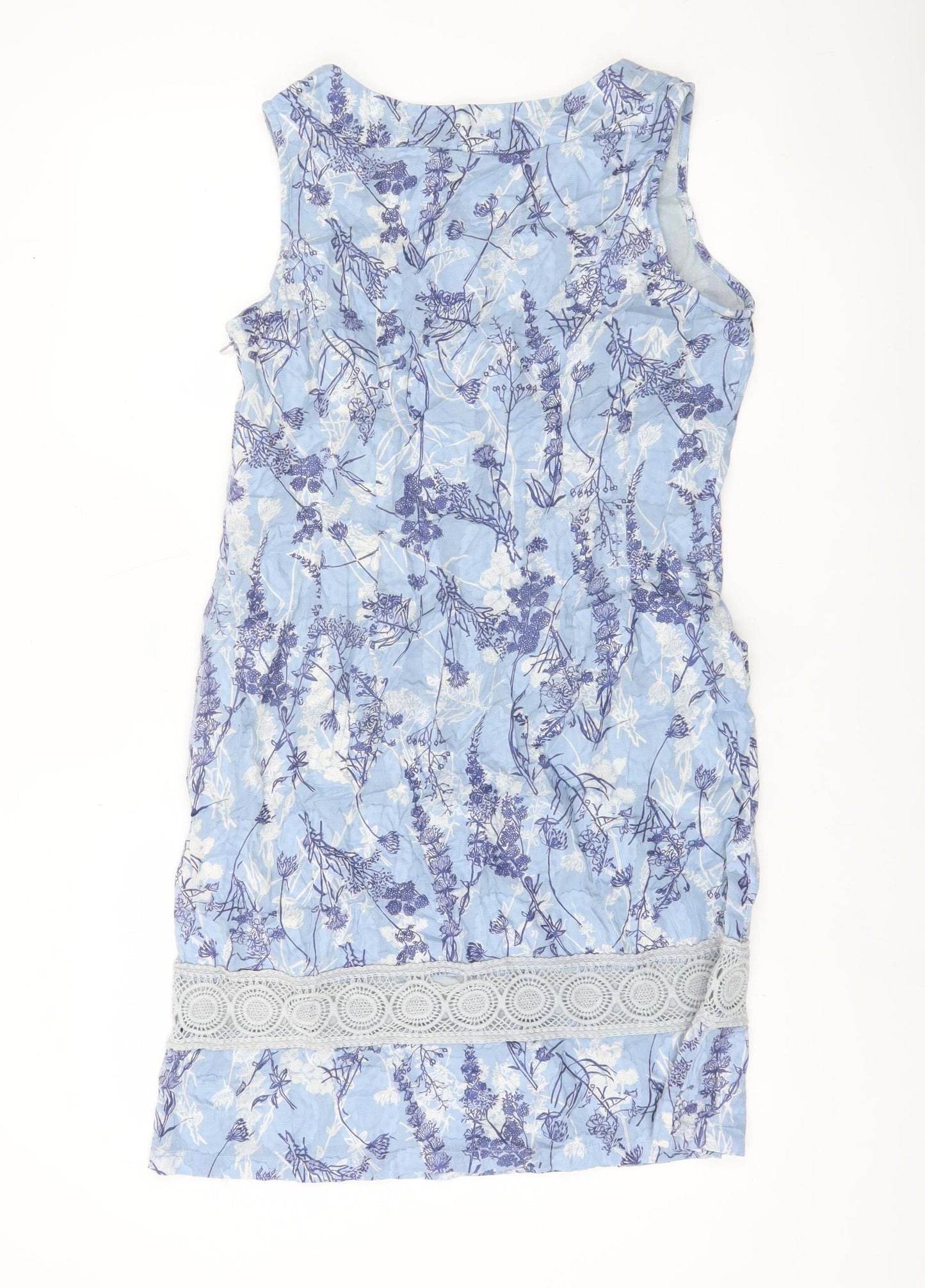 Adini Women’s Blue Floral Cotton Shift Dress Size M Knee Length