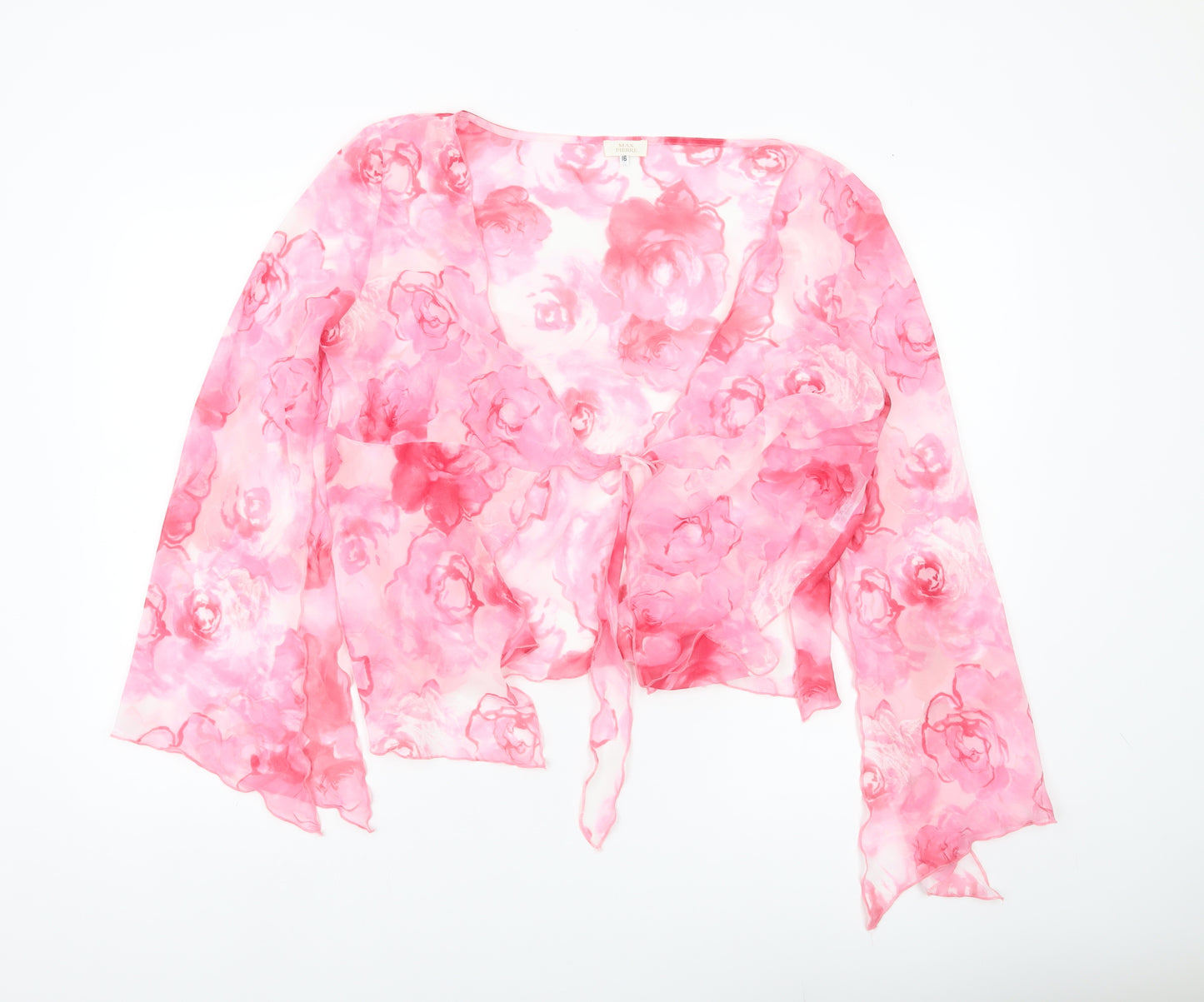 Max Pierre Women’s Pink Floral Wrap Chiffon Blouse UK 16