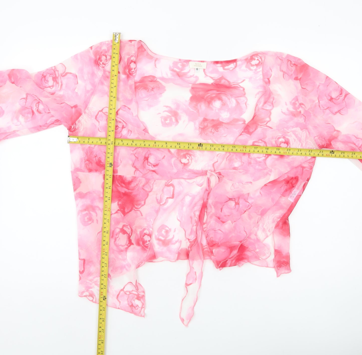 Max Pierre Women’s Pink Floral Wrap Chiffon Blouse UK 16