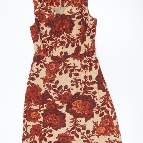 Tu Women’s Beige Red Floral Sheath Dress Size 8 Sleeveless V-Neck