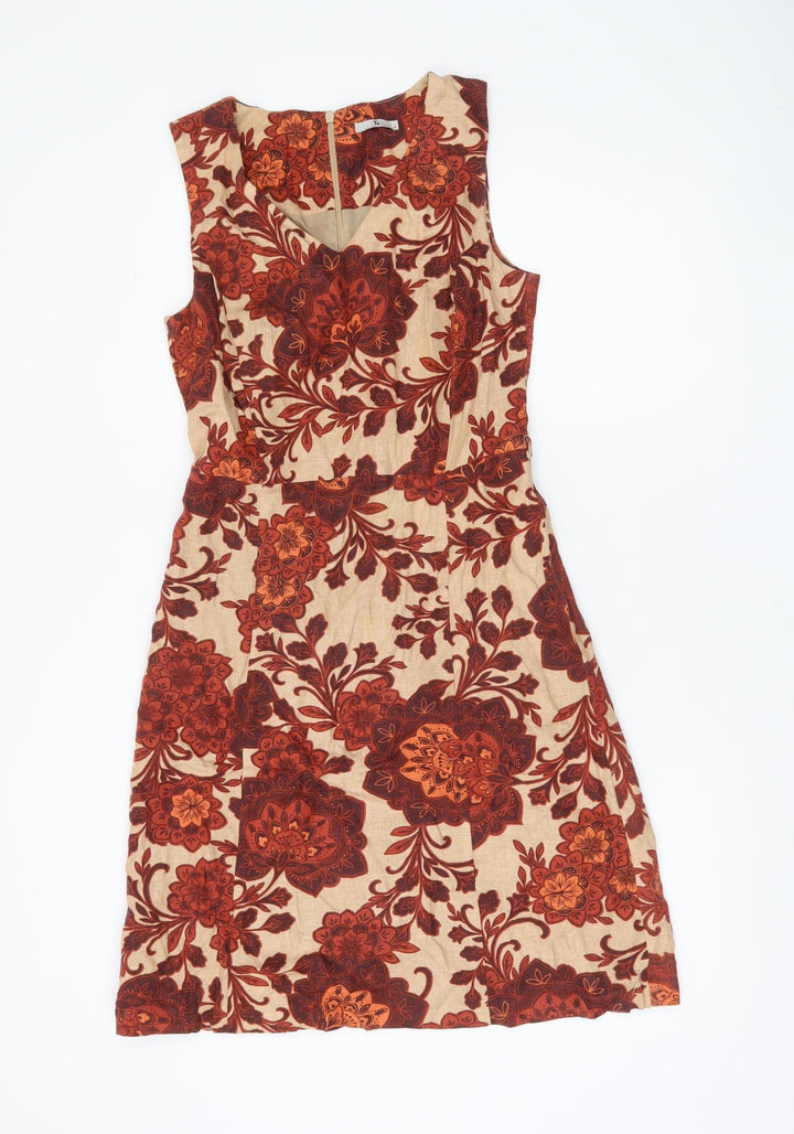 Tu Women’s Beige Red Floral Sheath Dress Size 8 Sleeveless V-Neck
