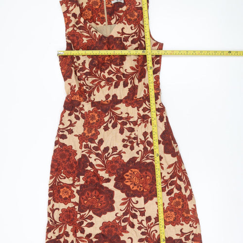 Tu Women’s Beige Red Floral Sheath Dress Size 8 Sleeveless V-Neck