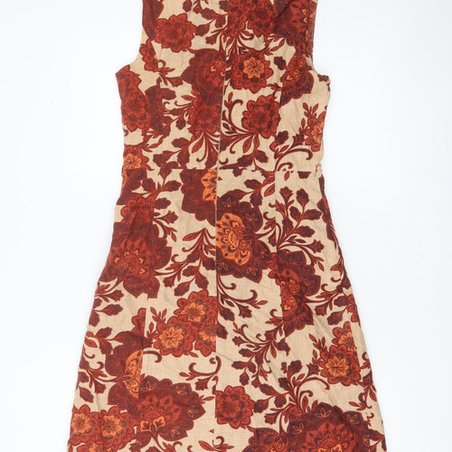 Tu Women’s Beige Red Floral Sheath Dress Size 8 Sleeveless V-Neck