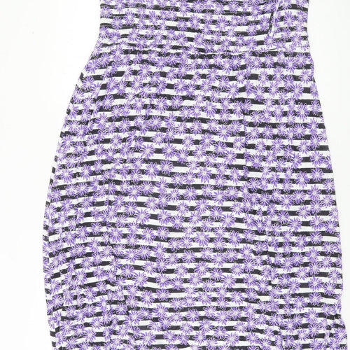 BHS Women’s Purple Floral Strappy Slip Dress L Viscose Summer Casual