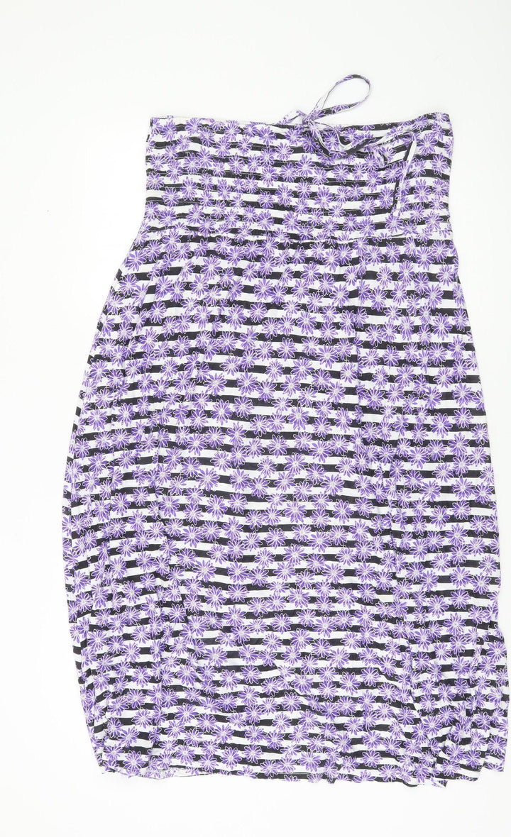 BHS Women’s Purple Floral Strappy Slip Dress L Viscose Summer Casual