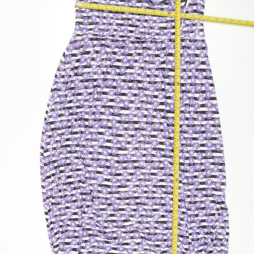 BHS Women’s Purple Floral Strappy Slip Dress L Viscose Summer Casual