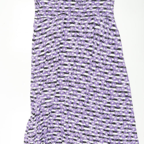 BHS Women’s Purple Floral Strappy Slip Dress L Viscose Summer Casual