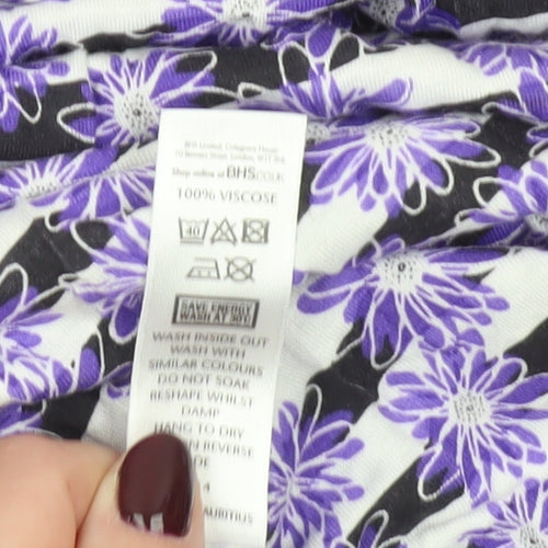 BHS Women’s Purple Floral Strappy Slip Dress L Viscose Summer Casual
