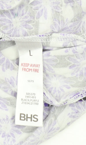 BHS Women’s Purple Floral Strappy Slip Dress L Viscose Summer Casual