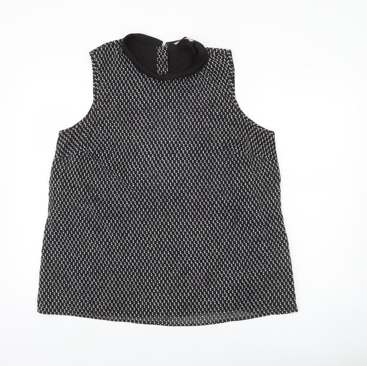 Tu Women’s Black Geometric Blouse Size 18 Sleeveless High Neck