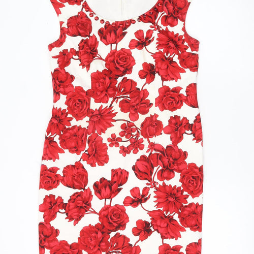 Together Women’s Red White Floral Sheath Knee Length Dress Size 12