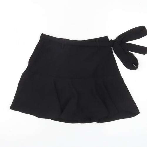 Stradivarius Women’s Black Flare Short Skirt Size 8 Bow Tie
