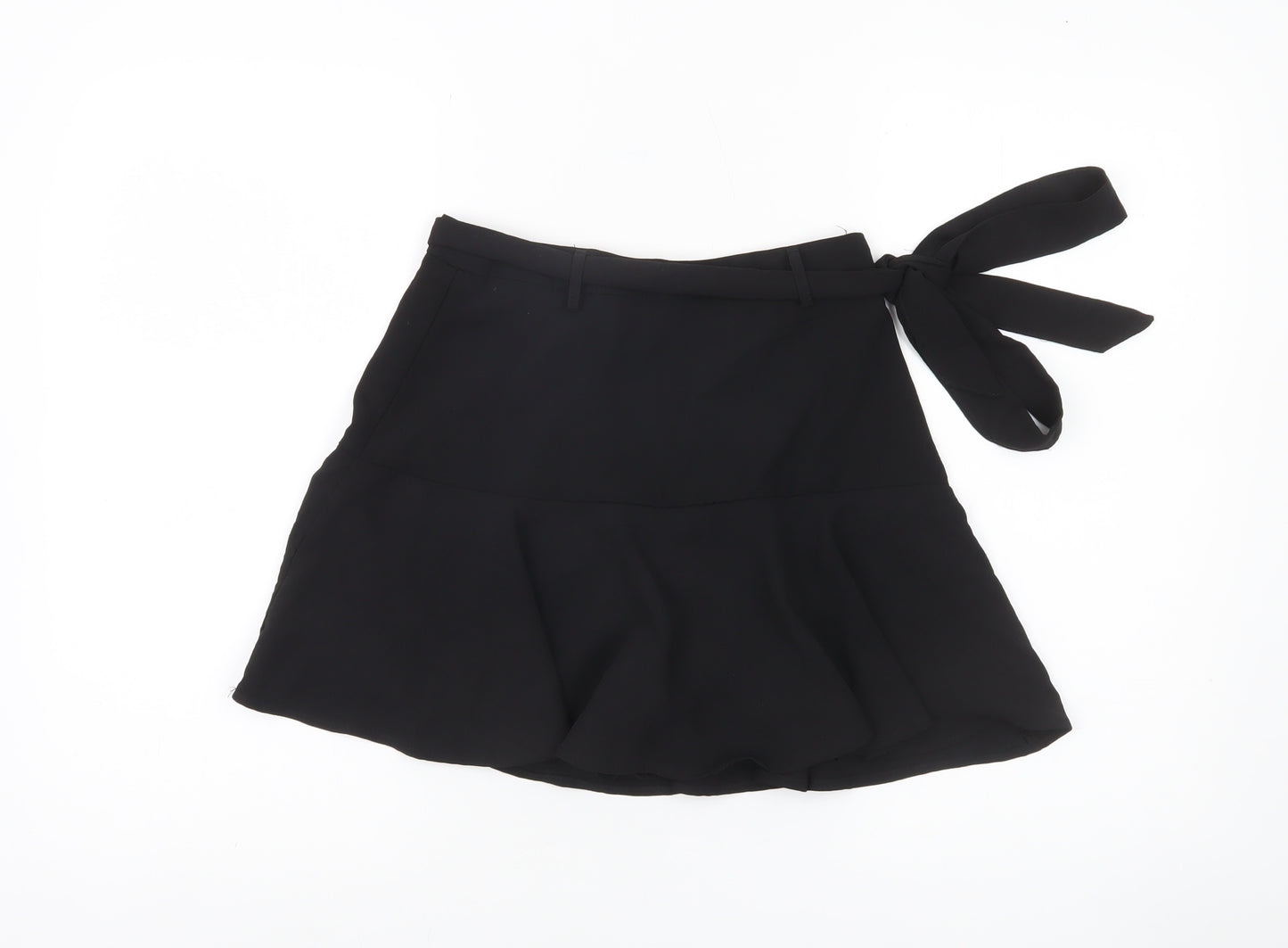 Stradivarius Women’s Black Flare Short Skirt Size 8 Bow Tie