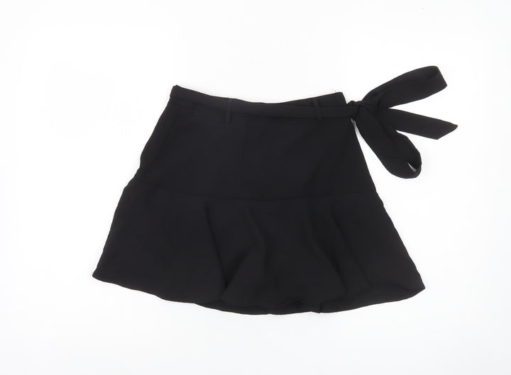 Stradivarius Women’s Black Flare Short Skirt Size 8 Bow Tie