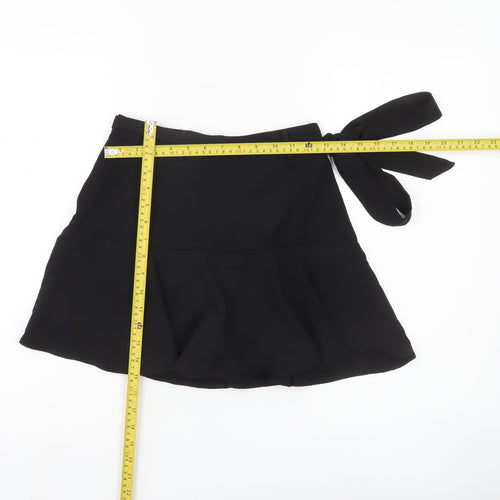 Stradivarius Women’s Black Flare Short Skirt Size 8 Bow Tie