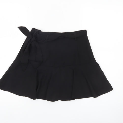 Stradivarius Women’s Black Flare Short Skirt Size 8 Bow Tie