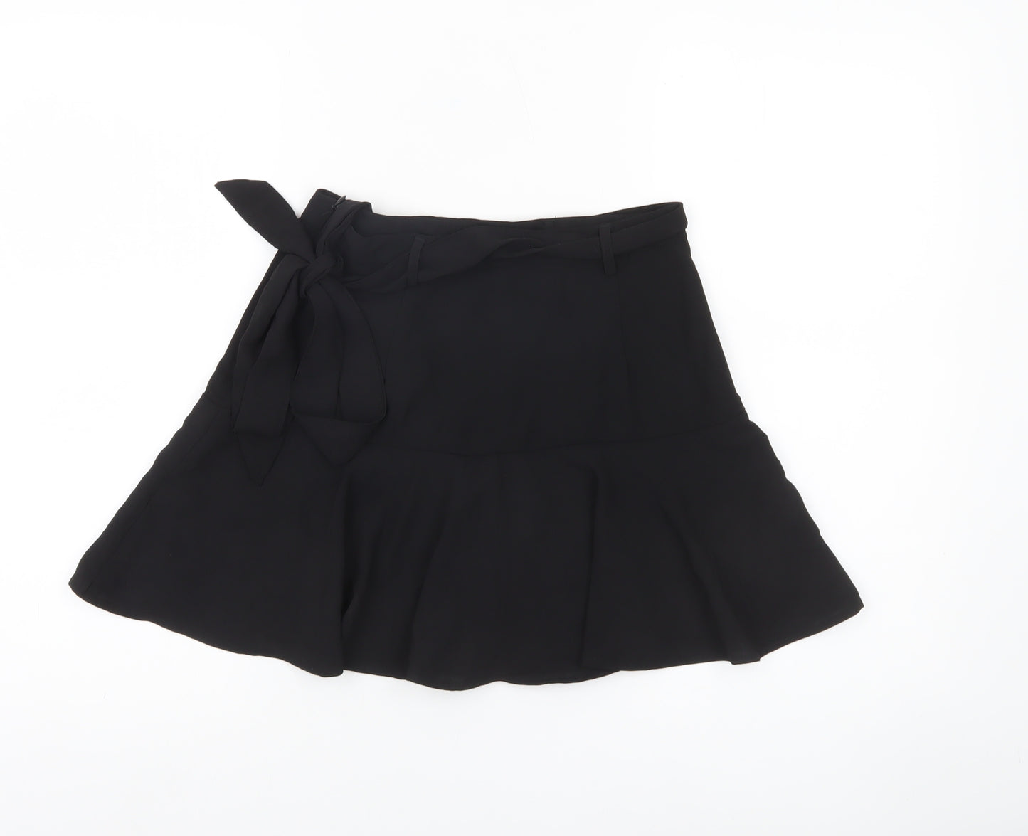 Stradivarius Women’s Black Flare Short Skirt Size 8 Bow Tie