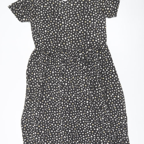 Wednesday's Girl Women Black Polka Dot Skater Dress Size M Short Sleeve