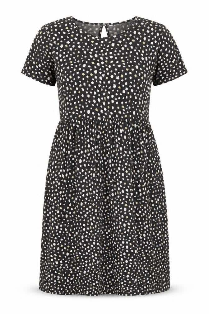 Wednesday's Girl Women Black Polka Dot Skater Dress Size M Short Sleeve