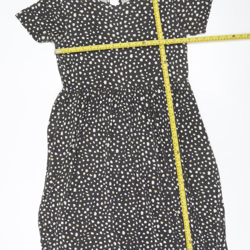Wednesday's Girl Women Black Polka Dot Skater Dress Size M Short Sleeve