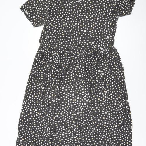 Wednesday's Girl Women Black Polka Dot Skater Dress Size M Short Sleeve