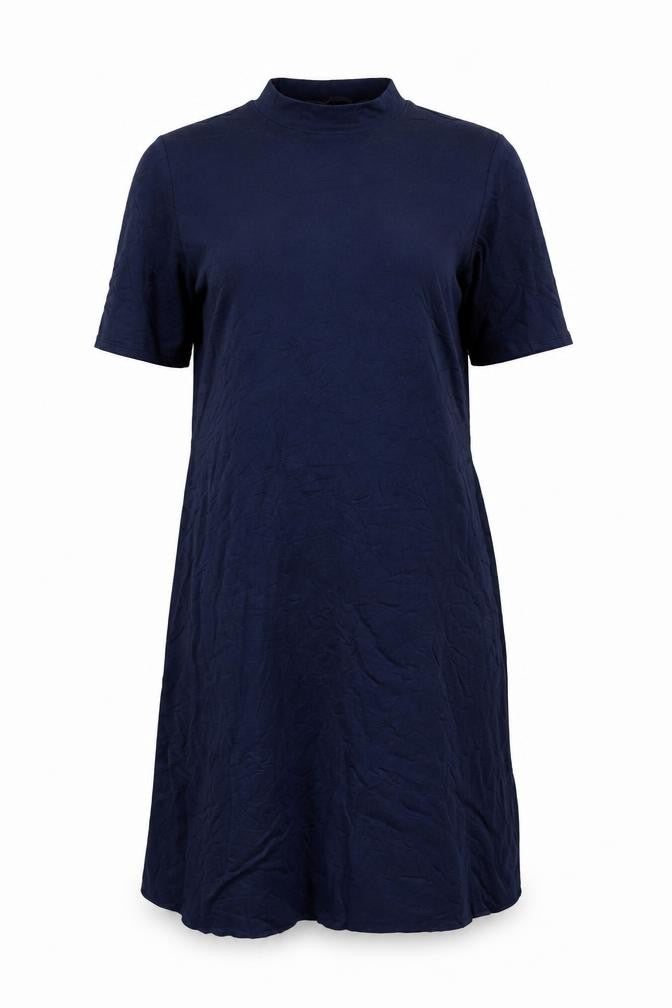 Front view of Marks & Spencer women’s blue, size UK 14, shift midi dress