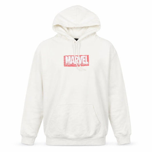 Front view of H&M Marvel Men’s White XS Pullover Hoodie Graphic Logo