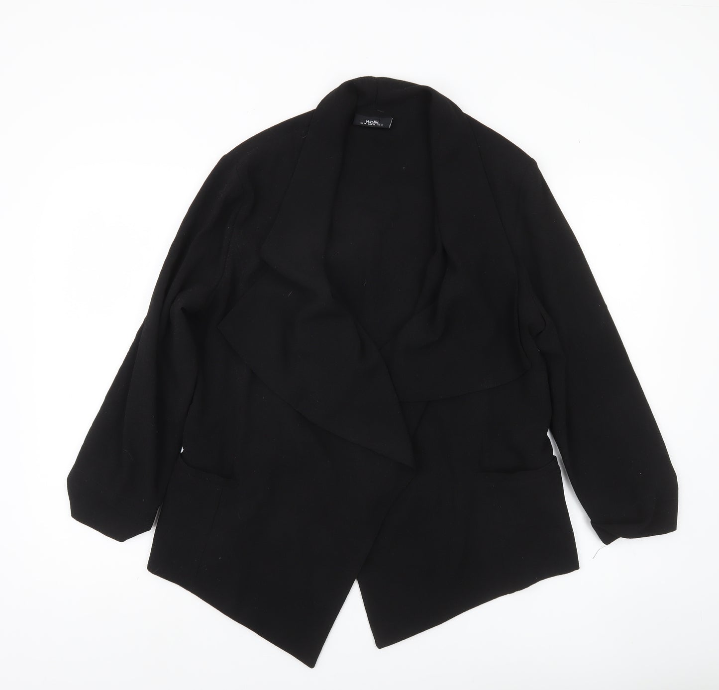 Wallis Women’s Black Jacket Size 14 Mid-Length Open Front Classic Style