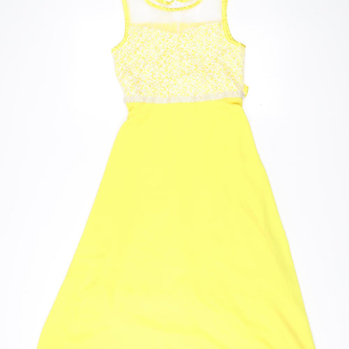 Sunny Fashion Womens Yellow A-Line Midi Sleeveless Dress Size 12