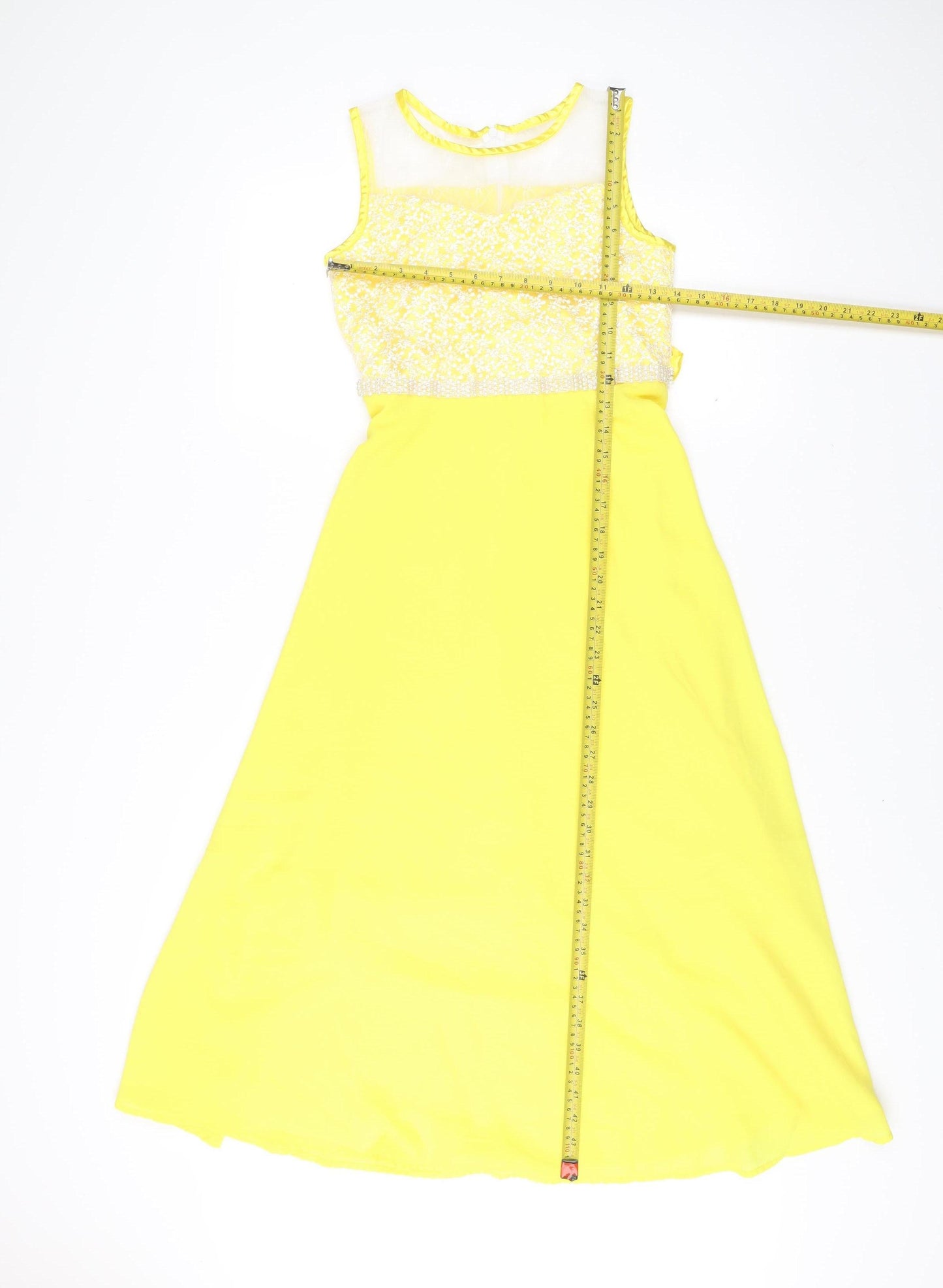 Sunny Fashion Womens Yellow A-Line Midi Sleeveless Dress Size 12