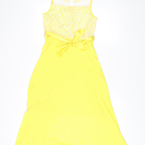 Sunny Fashion Womens Yellow A-Line Midi Sleeveless Dress Size 12