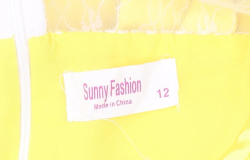 Sunny Fashion Womens Yellow A-Line Midi Sleeveless Dress Size 12