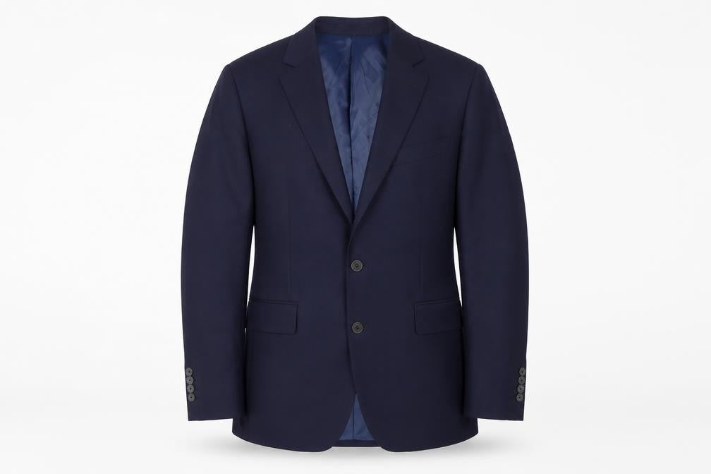 Front view of Chester Barrie Men’s Blue 40R Wool Single-Breasted Blazer Jacket