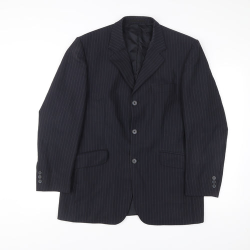 City Survival Men’s Black Pinstripe 40R Suit Jacket Wool Blend