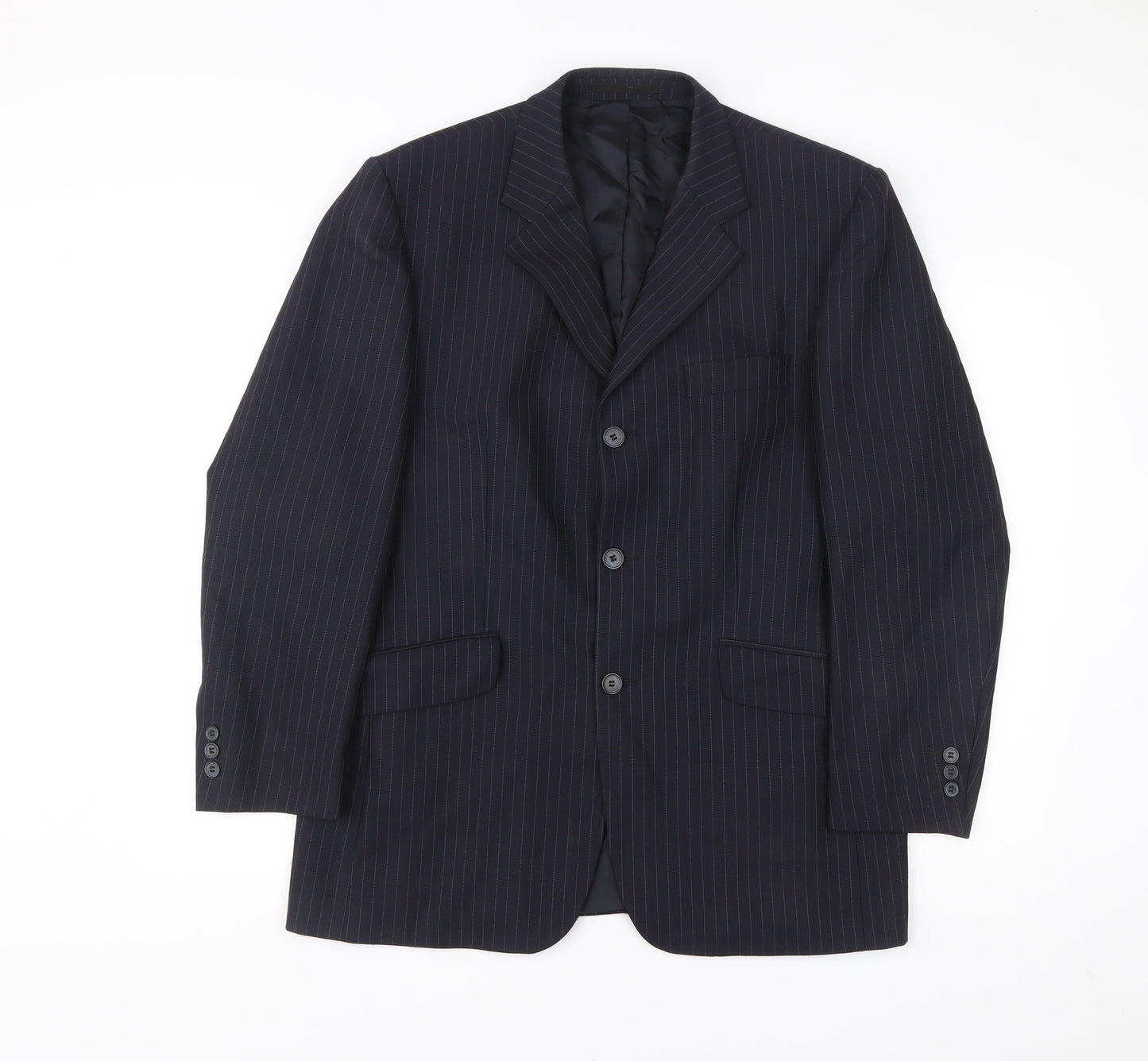 City Survival Men’s Black Pinstripe 40R Suit Jacket Wool Blend