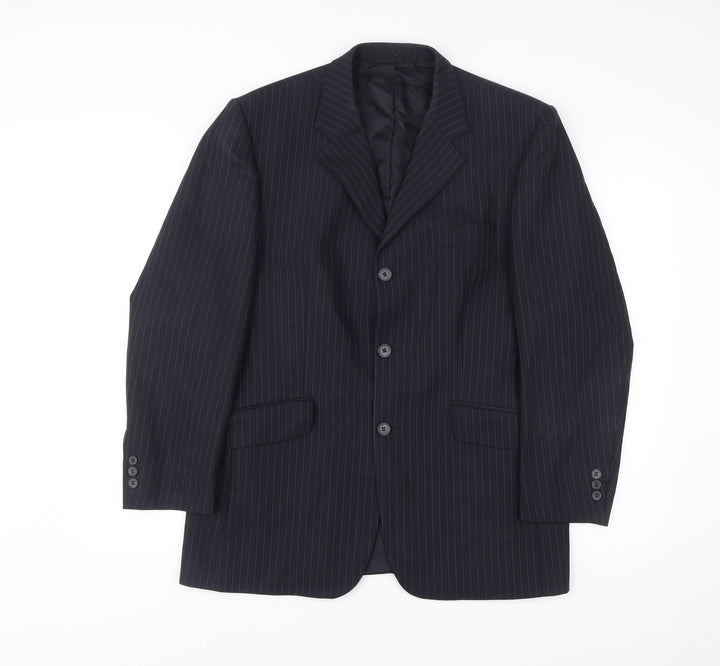 City Survival Men’s Black Pinstripe 40R Suit Jacket Wool Blend