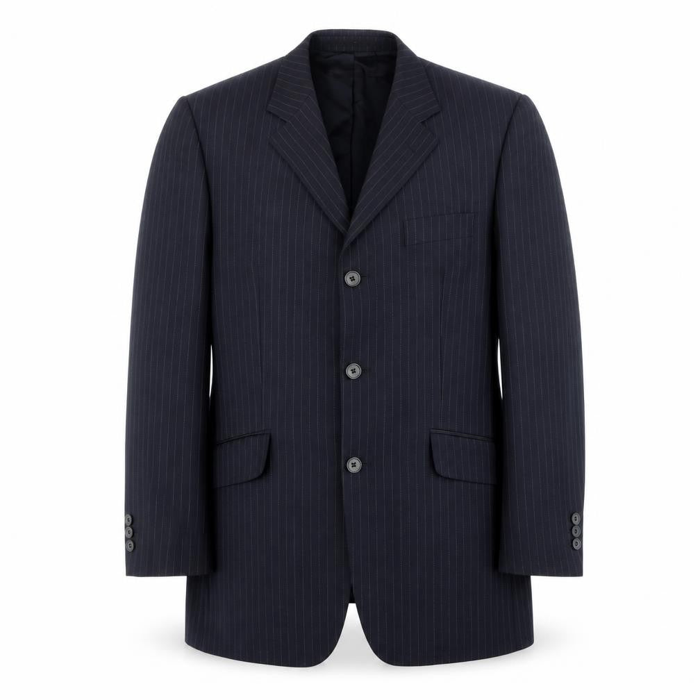 Front view of City Survival Men’s Black Pinstripe 40R Suit Jacket Wool Blend