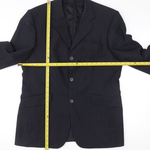 City Survival Men’s Black Pinstripe 40R Suit Jacket Wool Blend