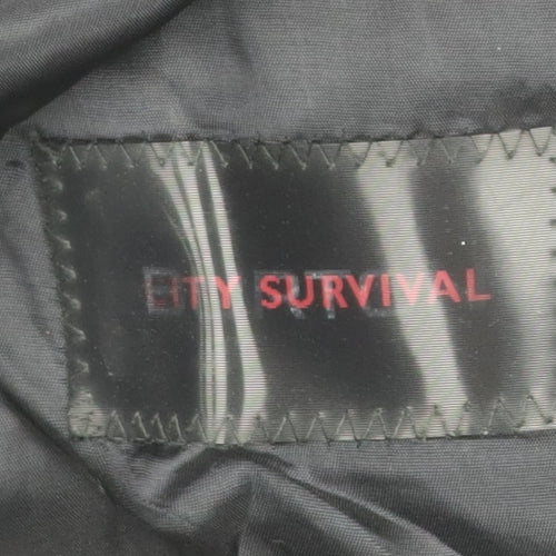 City Survival Men’s Black Pinstripe 40R Suit Jacket Wool Blend