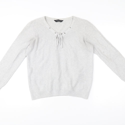 Dorothy Perkins Women’s Grey V-Neck Cotton Jumper Size 12